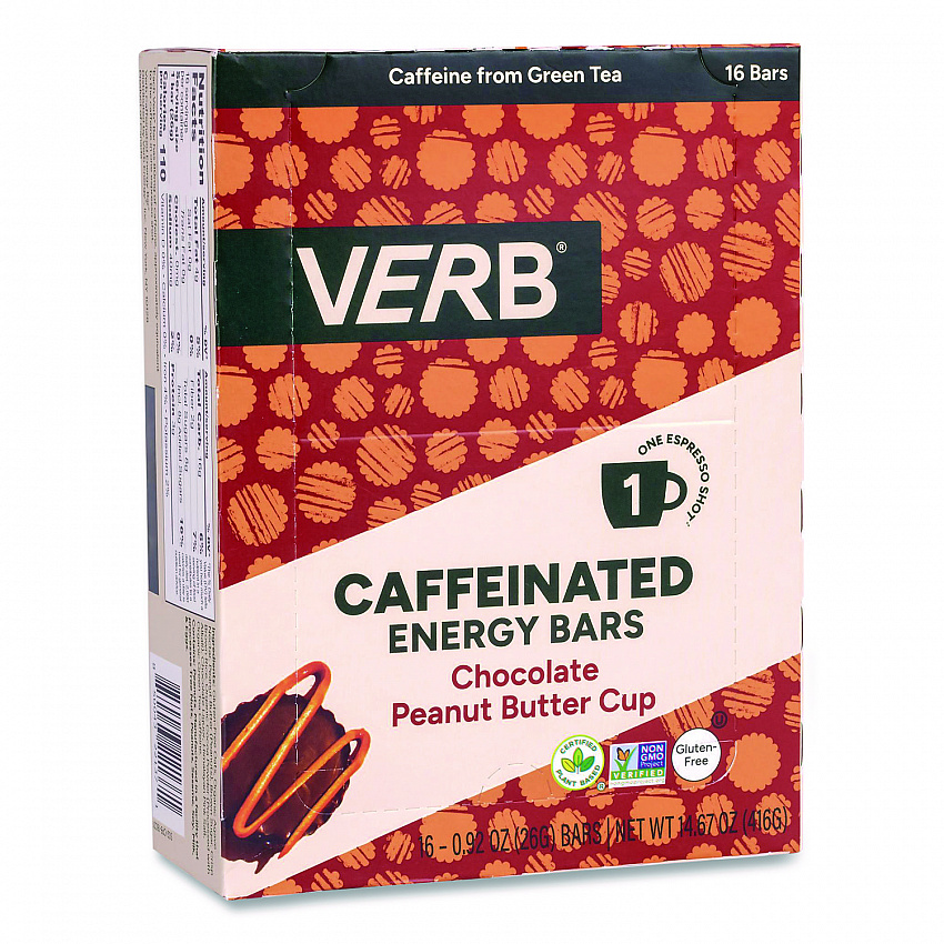 Caffeinated Energy Bar, Chocolate Peanut Butter Cup, 0.92 oz Bar, 16/Box (22002524)