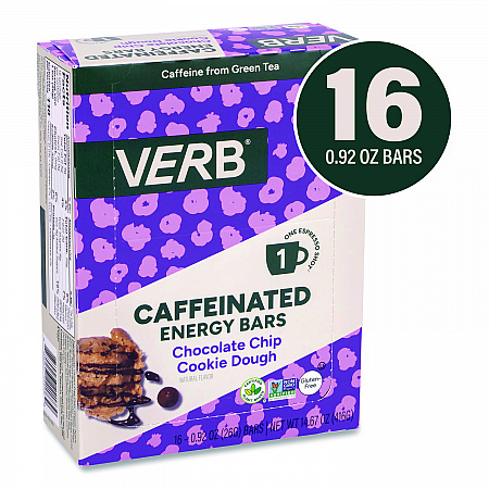 Caffeinated Energy Bar, Chocolate Chip Cookie Dough, 0.92 oz Bar, 16/Box (22002525)