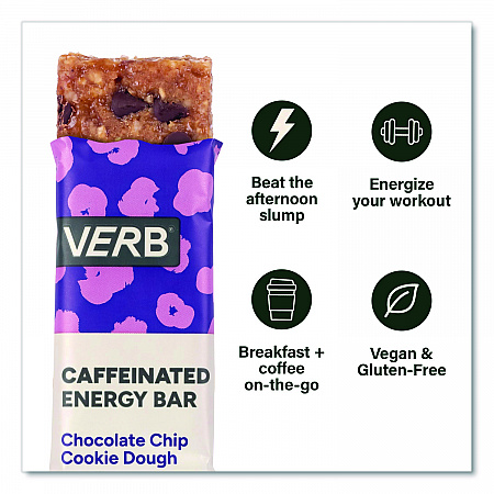 Caffeinated Energy Bar, Chocolate Chip Cookie Dough, 0.92 oz Bar, 16/Box (22002525)