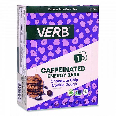 Caffeinated Energy Bar, Chocolate Chip Cookie Dough, 0.92 oz Bar, 16/Box (22002525)