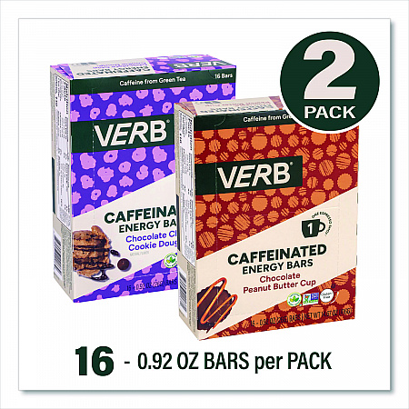 Caffeinated Energy Bar, Chocolate Peanut Butter Cup and Chocolate Chip Cookie Dough, 0.92  oz Bar, 32/Box (60004178)