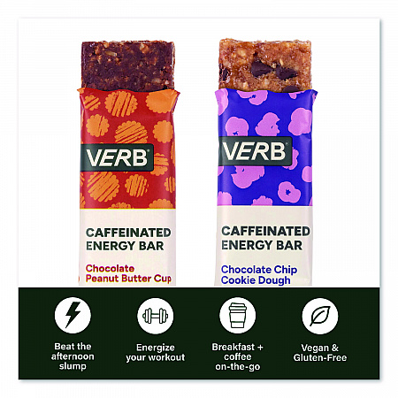 Caffeinated Energy Bar, Chocolate Peanut Butter Cup and Chocolate Chip Cookie Dough, 0.92  oz Bar, 32/Box (60004178)