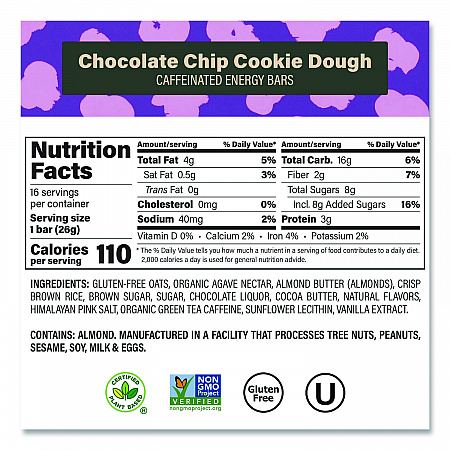 Caffeinated Energy Bar, Chocolate Peanut Butter Cup and Chocolate Chip Cookie Dough, 0.92  oz Bar, 32/Box (60004178)