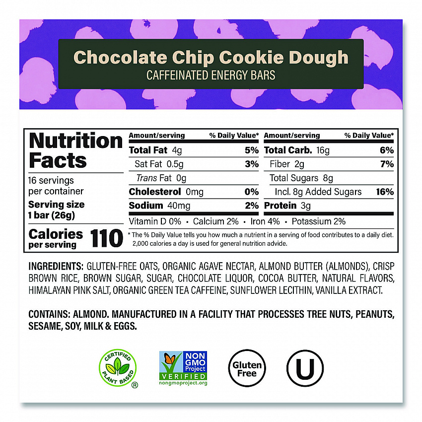 Caffeinated Energy Bar, Chocolate Peanut Butter Cup and Chocolate Chip Cookie Dough, 0.92  oz Bar, 32/Box (60004178)