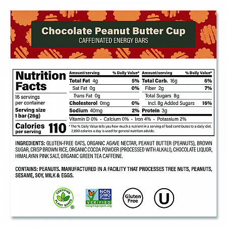 Caffeinated Energy Bar, Chocolate Peanut Butter Cup, 0.92 oz Bar, 16/Box (22002524)