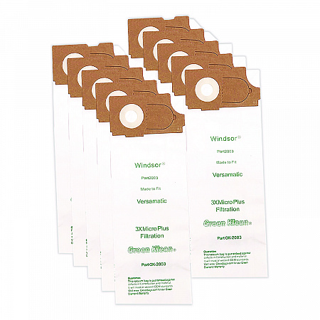 Replacement Vacuum Bags, Fits AllStar Javelin/Triple S Prosense II/Windsor Versamatic, 10/Pack (2003P)
