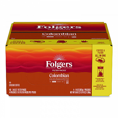 Coffee Filter Packs, 100% Colombian, 1.4 oz Pack, 40/Carton (10107)