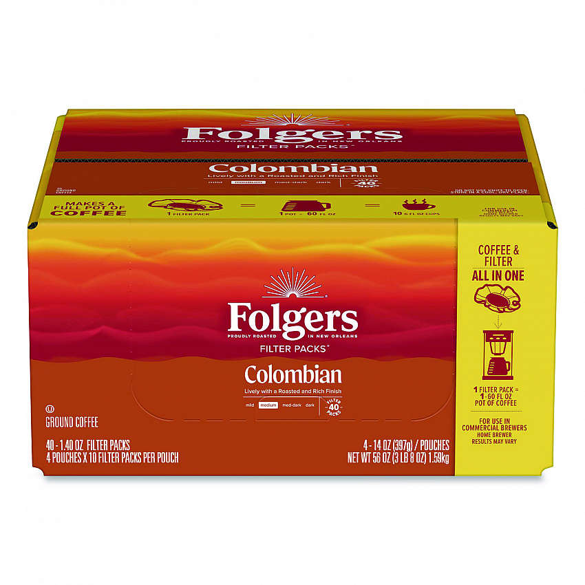 Coffee Filter Packs, 100% Colombian, 1.4 oz Pack, 40/Carton (10107)