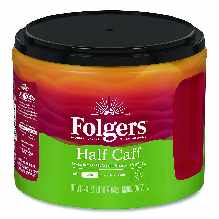 Half Caff Ground Coffee, 22.6 oz Canister, 6/Carton (20527CT)