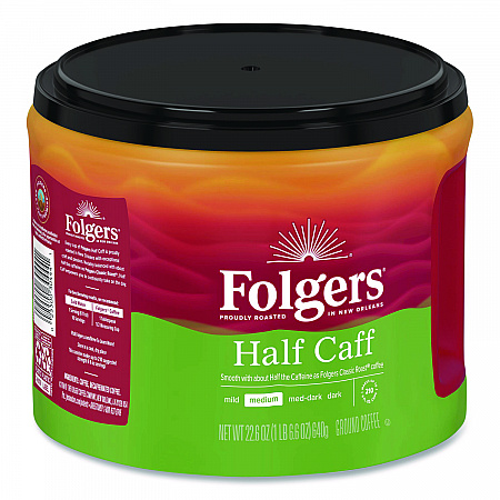 Half Caff Ground Coffee, 22.6 oz Canister, 6/Carton (20527CT)