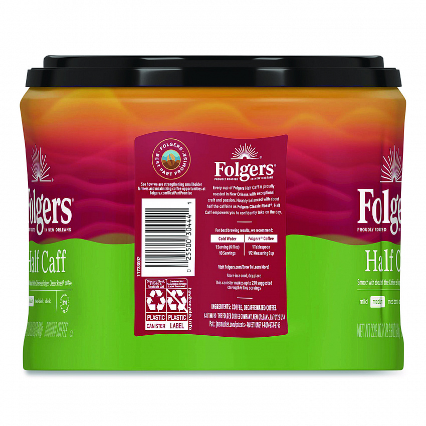 Half Caff Ground Coffee, 22.6 oz Canister, 6/Carton (20527CT)