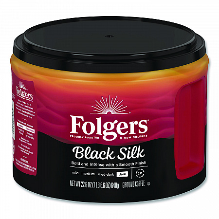 Black Silk Ground Coffee, Black 22.6 oz Canister, 6/Carton (20540CT)