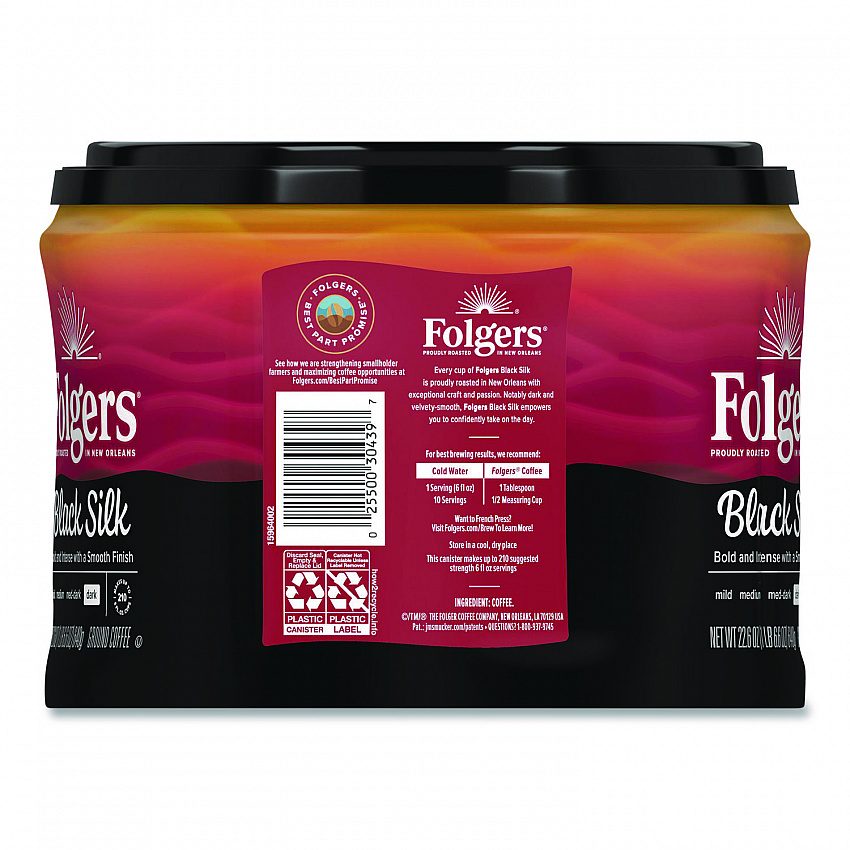 Black Silk Ground Coffee, Black 22.6 oz Canister, 6/Carton (20540CT)