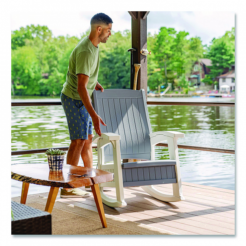 Rocking Chair with Storage, Supports Up to 375 lb, 17.25" Seat Height, 29.75" x 35" x 40.5", Dove Gray/Ice Cube (BMRC1020)