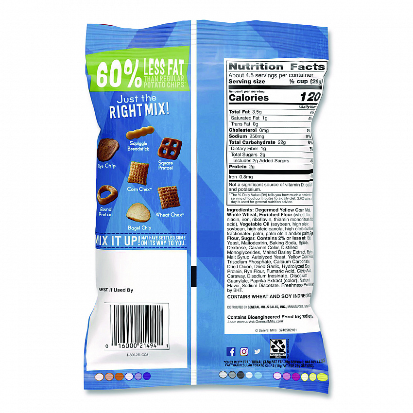Snack Mix Savory Traditional, 4.5 oz Bag, 8/Box (SN21494)