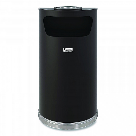 Half Round Metal Trash Can with Ashtray, 9 gal, Steel, Black (MTCRES901BKS)