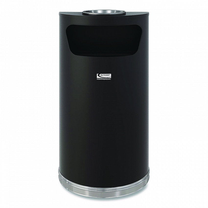 Half Round Metal Trash Can with Ashtray, 9 gal, Steel, Black (MTCRES901BKS)