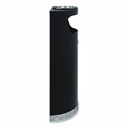 Half Round Metal Trash Can with Ashtray, 9 gal, Steel, Black (MTCRES901BKS)