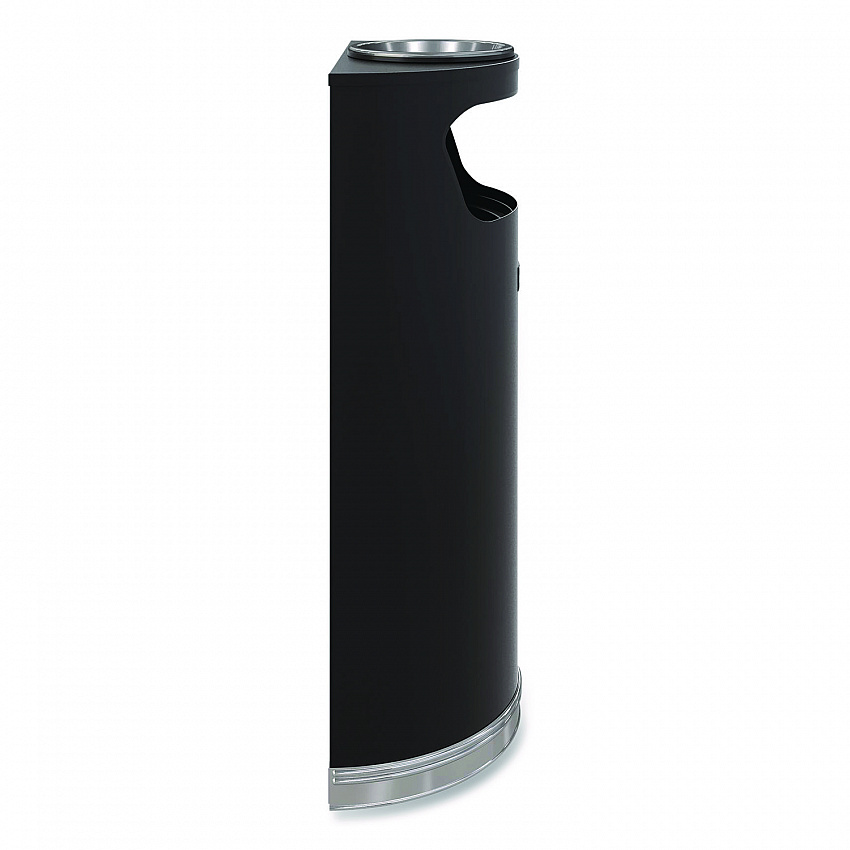 Half Round Metal Trash Can with Ashtray, 9 gal, Steel, Black (MTCRES901BKS)