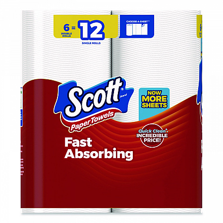 Choose-A-Sheet Kitchen Roll Paper Towels, Double Roll, 1-Ply, White, 108 Sheets/Roll, 6 Rolls/Pack, 4 Packs/Carton (56668)