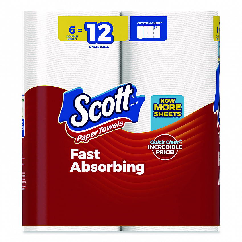 Choose-A-Sheet Kitchen Roll Paper Towels, Double Roll, 1-Ply, White, 108 Sheets/Roll, 6 Rolls/Pack, 4 Packs/Carton (56668)