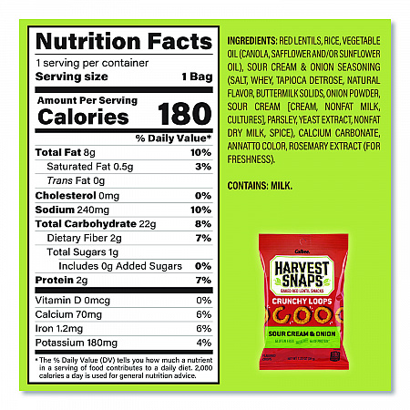 Crunchy Loops, Sour Cream and Onion, 1.35 oz Bag, 8/Box (22002516)
