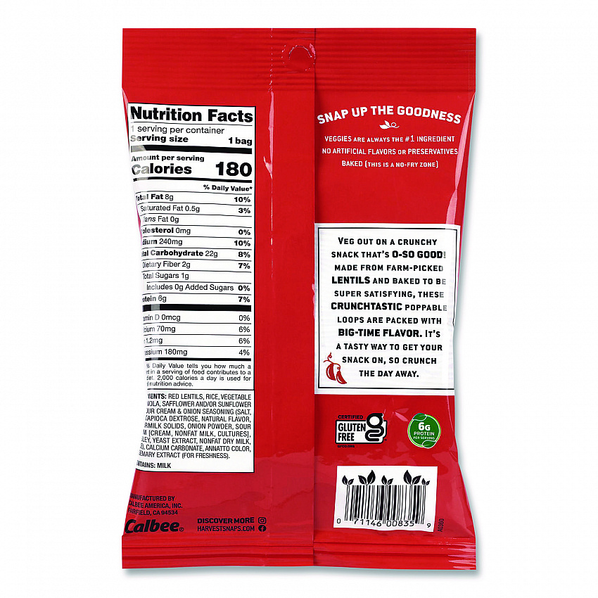Crunchy Loops, Sour Cream and Onion, 1.35 oz Bag, 8/Box (22002516)
