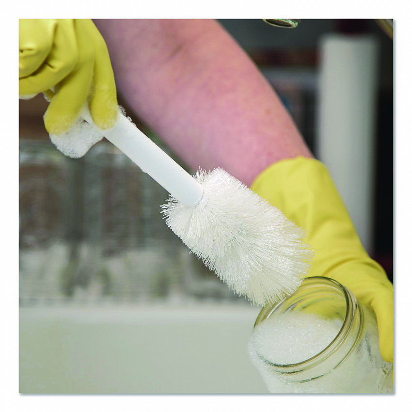 Sparta Handle Bottle Brush for Pint Bottles, White Polyester Bristles, 4.5" Brush, 7.5" White Plastic Handle (4046600)