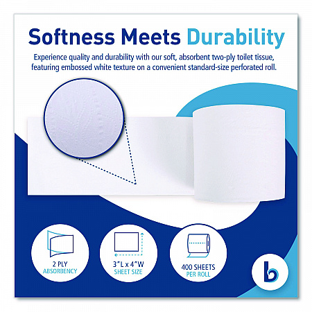 Two-Ply Toilet Tissue, Septic Safe, White, 400 Sheets/Roll, 96 Rolls/Carton (6144)
