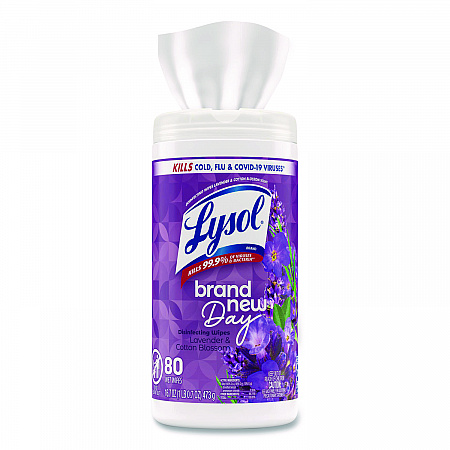 Disinfecting Wipes, 1-Ply, 7 x 7.25, Lavender and Cotton Blossom, White, 80 Wipes/Canister, 6 Canisters/Carton (56264CT)