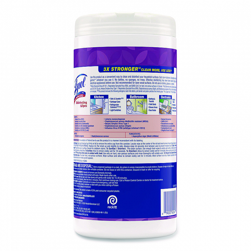 Disinfecting Wipes, 1-Ply, 7 x 7.25, Lavender and Cotton Blossom, White, 80 Wipes/Canister, 6 Canisters/Carton (56264CT)