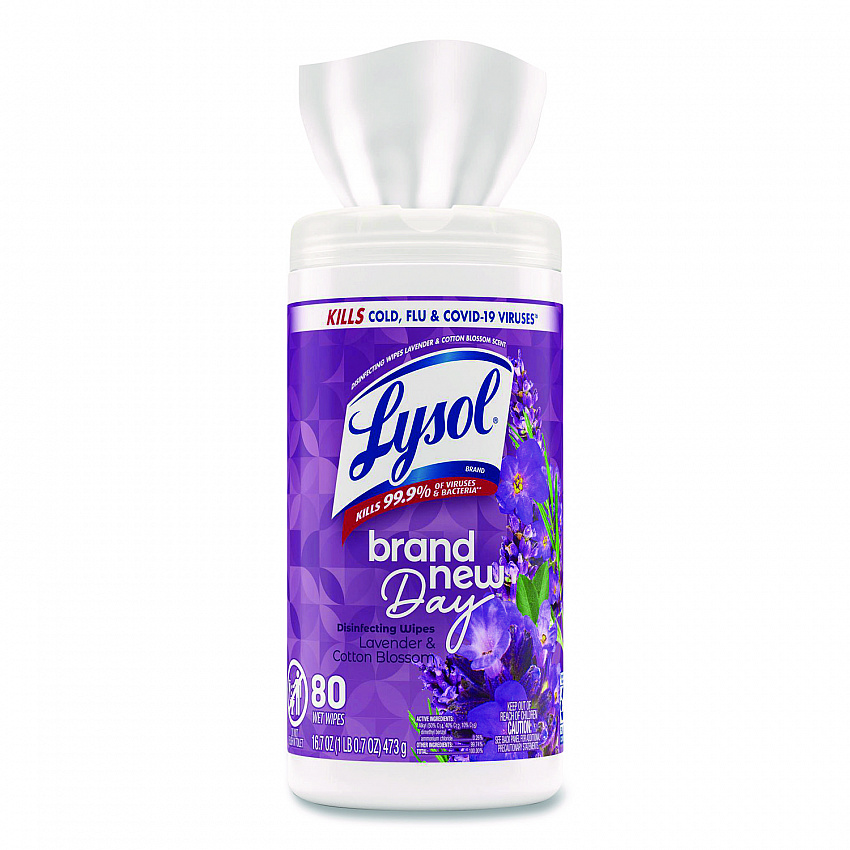 Disinfecting Wipes, 1-Ply, 7 x 7.25, Lavender and Cotton Blossom, White, 80 Wipes/Canister (56264EA)