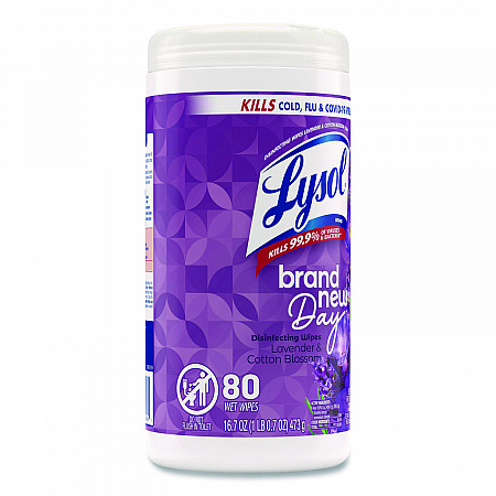 Disinfecting Wipes, 1-Ply, 7 x 7.25, Lavender and Cotton Blossom, White, 80 Wipes/Canister (56264EA)