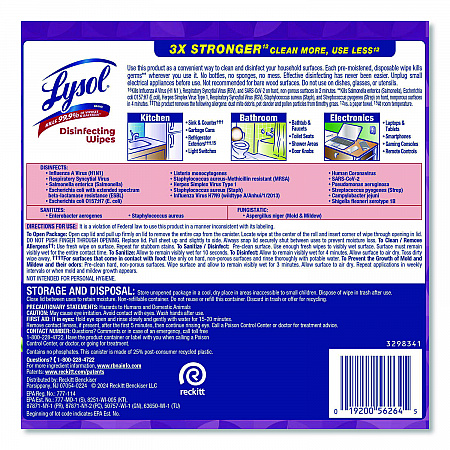 Disinfecting Wipes, 1-Ply, 7 x 7.25, Lavender and Cotton Blossom, White, 80 Wipes/Canister (56264EA)
