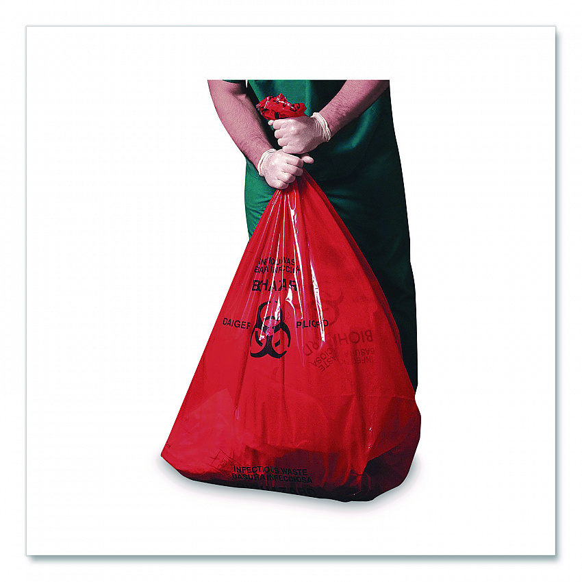 Healthcare Pre-Printed High-Density Can Liners, Biohazard: Infectious Waste, 45 gal, 16 mic, 40 x 48, Red, Flat Pack, 250/CT (Z8048VRP01)