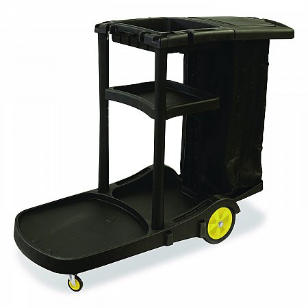 Premier Janitor Cart, 2 Shelves, Plastic, 18.25 x 44.5 x 38, Black (96980)