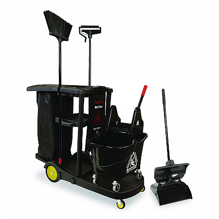 Premier Janitor Cart, 2 Shelves, Plastic, 18.25 x 44.5 x 38, Black (96980)