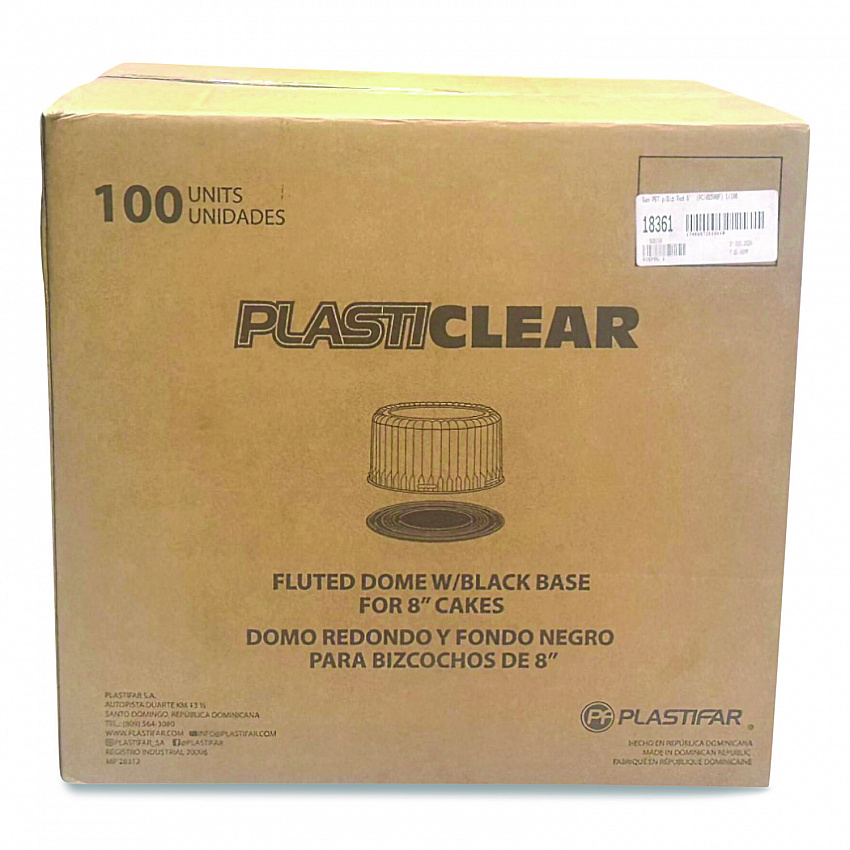 Bakery Containers, 8" Cake, 9.7" Diameter x 5" h, Black/Clear, 100/Carton (18361)