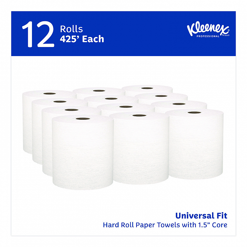 Universal Hard Roll Paper Towels with Premium Absorbency Pockets, 1-Ply, 8" x 425 ft, 1.5" Core, White, 12 Rolls/Carton (01080)
