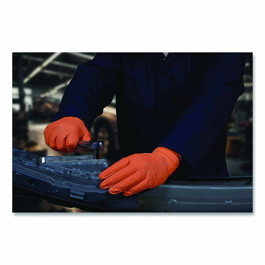 Ultra Industrial Flock-Lined Nitrile Disposable Gloves, X-Large, 8 mil Thick, 9.06" Long, Orange, 50/Box, 10 Boxes/Carton (GWUOFN48050)