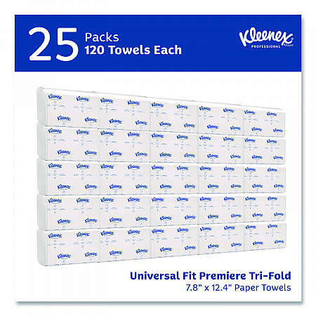 Premiere Folded Towels, 1-Ply, 9.4 x 12,4, White, 120/Pack, 25 Packs/Carton (13254)