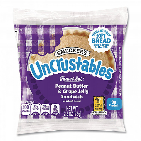 UNCRUSTABLES Peanut Butter and Grape Jelly on Wheat Bread, 2.6 oz Bag, 48/Carton (22002219)