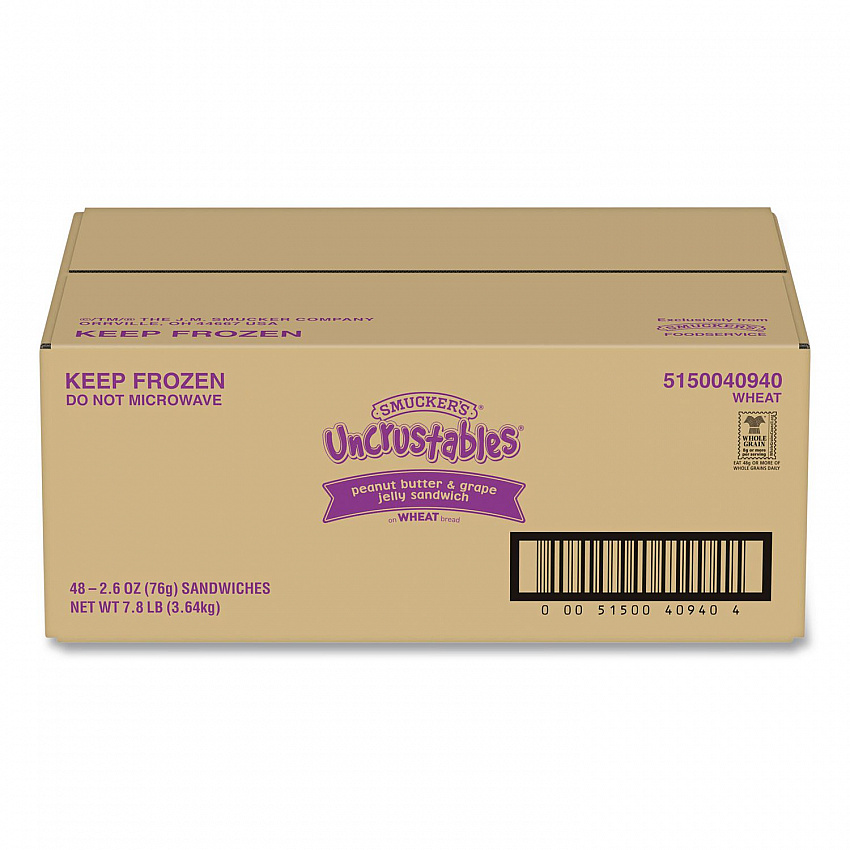 UNCRUSTABLES Peanut Butter and Grape Jelly on Wheat Bread, 2.6 oz Bag, 48/Carton (22002219)