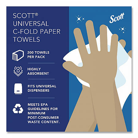 Essential C-Fold Towels for Business, Absorbency Pockets, 1-Ply, 10.13 x 13.15, White, 200/Pack, 12 Packs/Carton (01510)