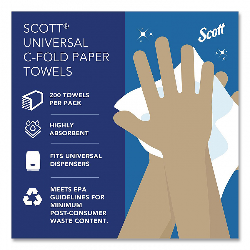 Essential C-Fold Towels for Business, Absorbency Pockets, 1-Ply, 10.13 x 13.15, White, 200/Pack, 12 Packs/Carton (01510)