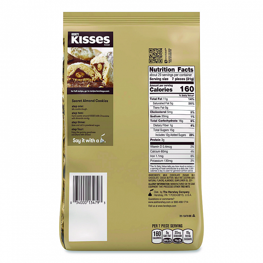 KISSES Milk Chocolate with Almonds, Party Pack, 32 oz Bag (24600418)