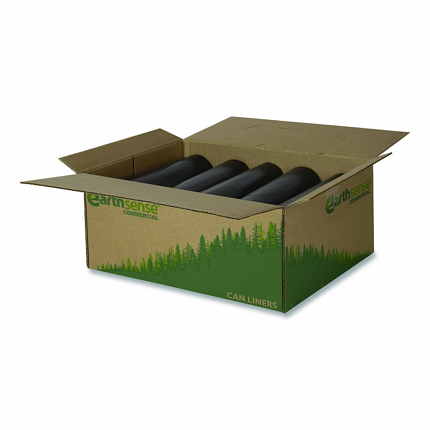 Linear Low Density Recycled Can Liners, 56 gal, 2 mil, 43" x 47", Black, 10 Bags/Roll, 10 Rolls/Carton (RNW4320)