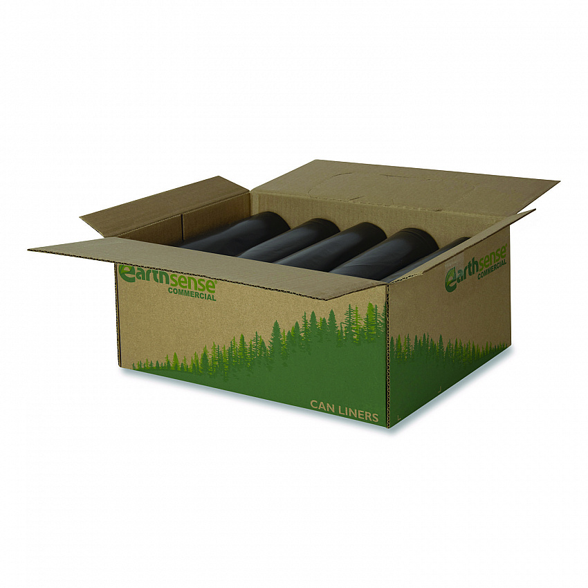 Linear Low Density Recycled Can Liners, 56 gal, 1.25 mil, 43" x 48", Black, 10 Bags/Roll, 10 Rolls/Carton (RNW4750)