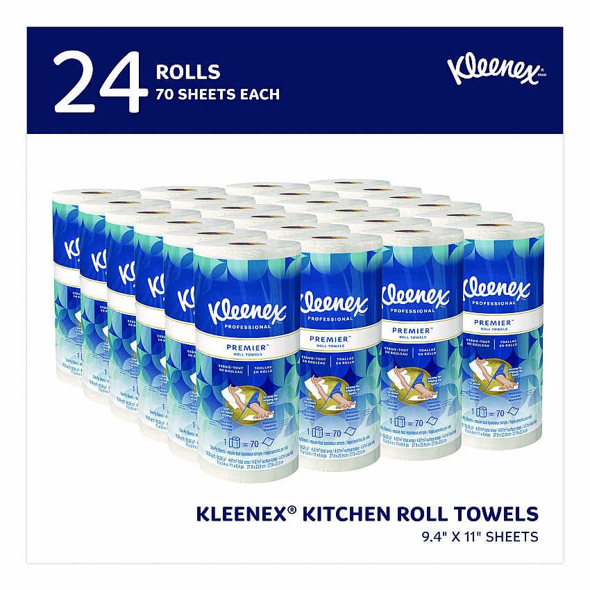Premiere Kitchen Roll Towels, 1-Ply, 11 x 9.4, White, 70/Roll, 24 Rolls/Carton (13964)