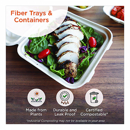 Fiber Catering Pans, 3 Compartments, 10.3 x 2.8 x 12.8, Paper, Natural, 200/Carton (CASC104TLLF)
